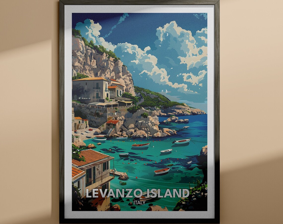 Levanzo Island Italy Cliffside Coastal Village Turquoise Water Poster