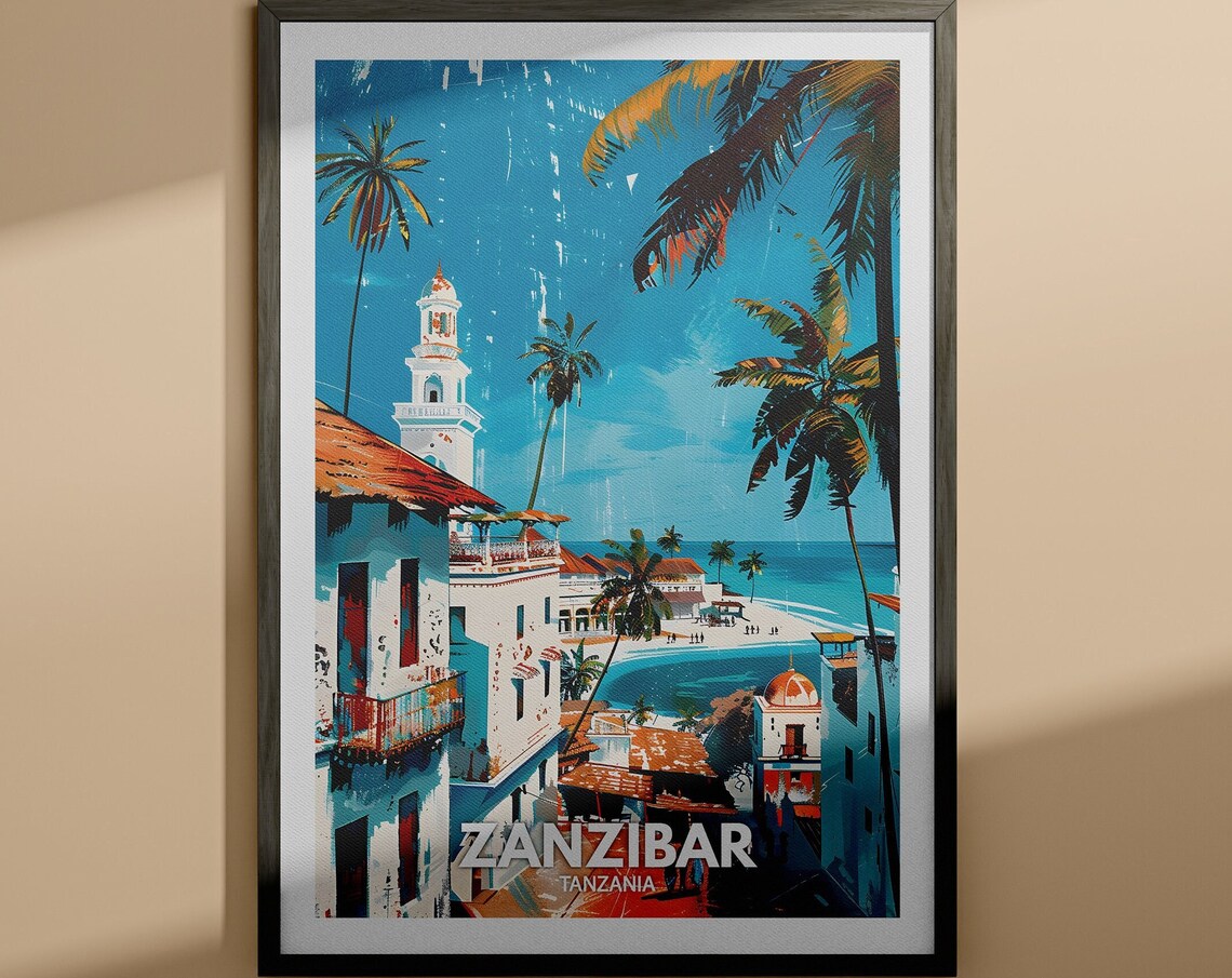 Zanzibar Tanzania Stone Town Beach Palms Island Getaway Travel Poster