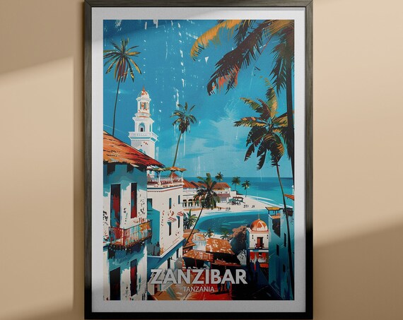 Zanzibar Tanzania Stone Town Beach Palms Island Getaway Travel Poster