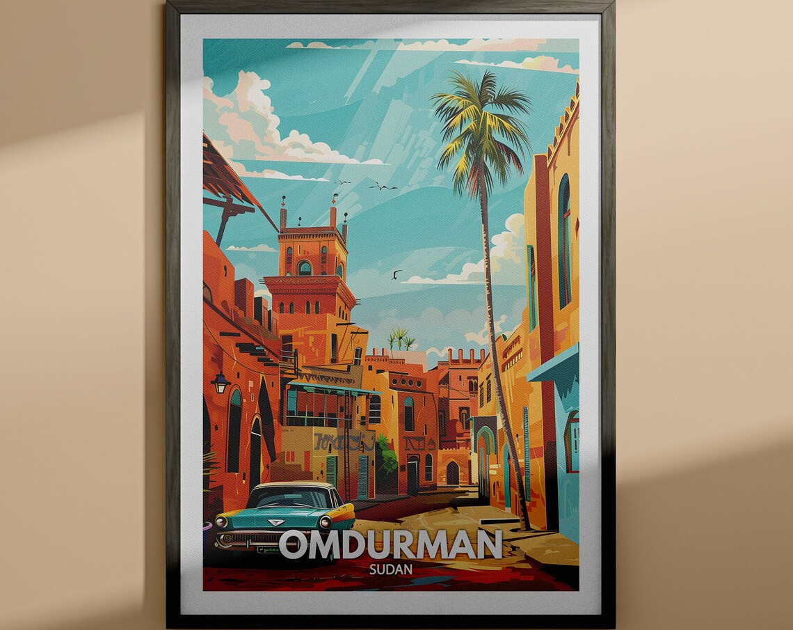 Omdurman Sudan Old Town Street Classic Car Palm Tree Travel Poster