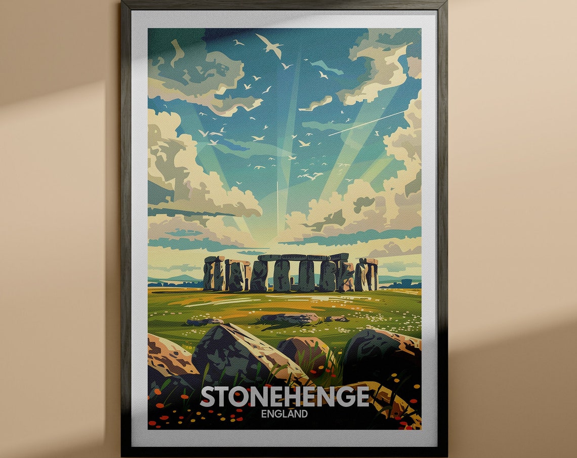 Stonehenge England Sunbeam Prehistoric Monument Travel Poster