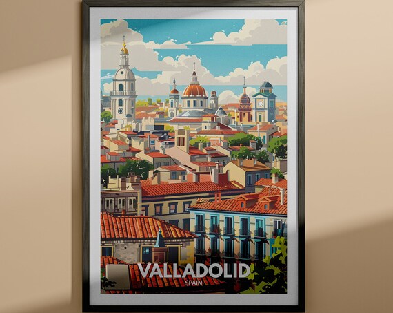Valladolid Spain Terracotta Rooftops Church Domes Vintage Travel Poster
