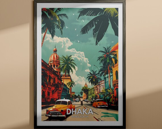 Dhaka Bangladesh Colonial Street Vintage Cars Travel Art Poster