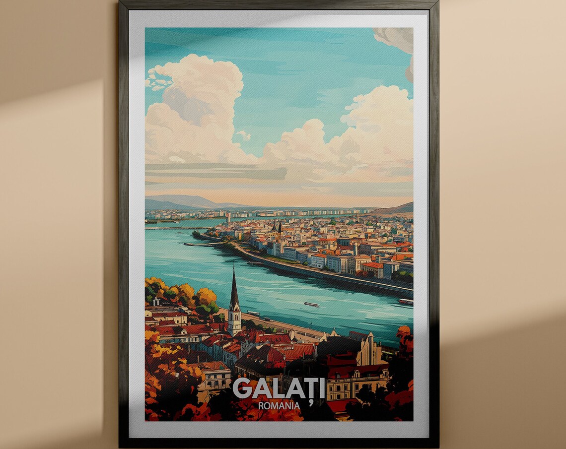 Galati Romania Danube Riverside City Church Spire Travel Poster