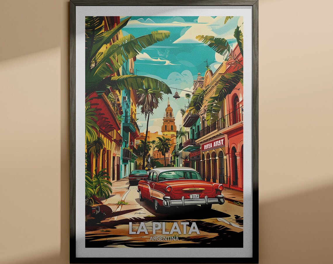 La Plata Argentina Classic Vintage Car Colonial Street Poster