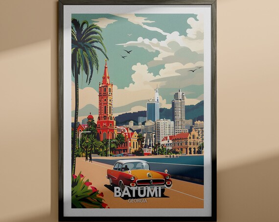 Batumi Georgia Sunny Classic Car Seaside Boulevard Scene Poster