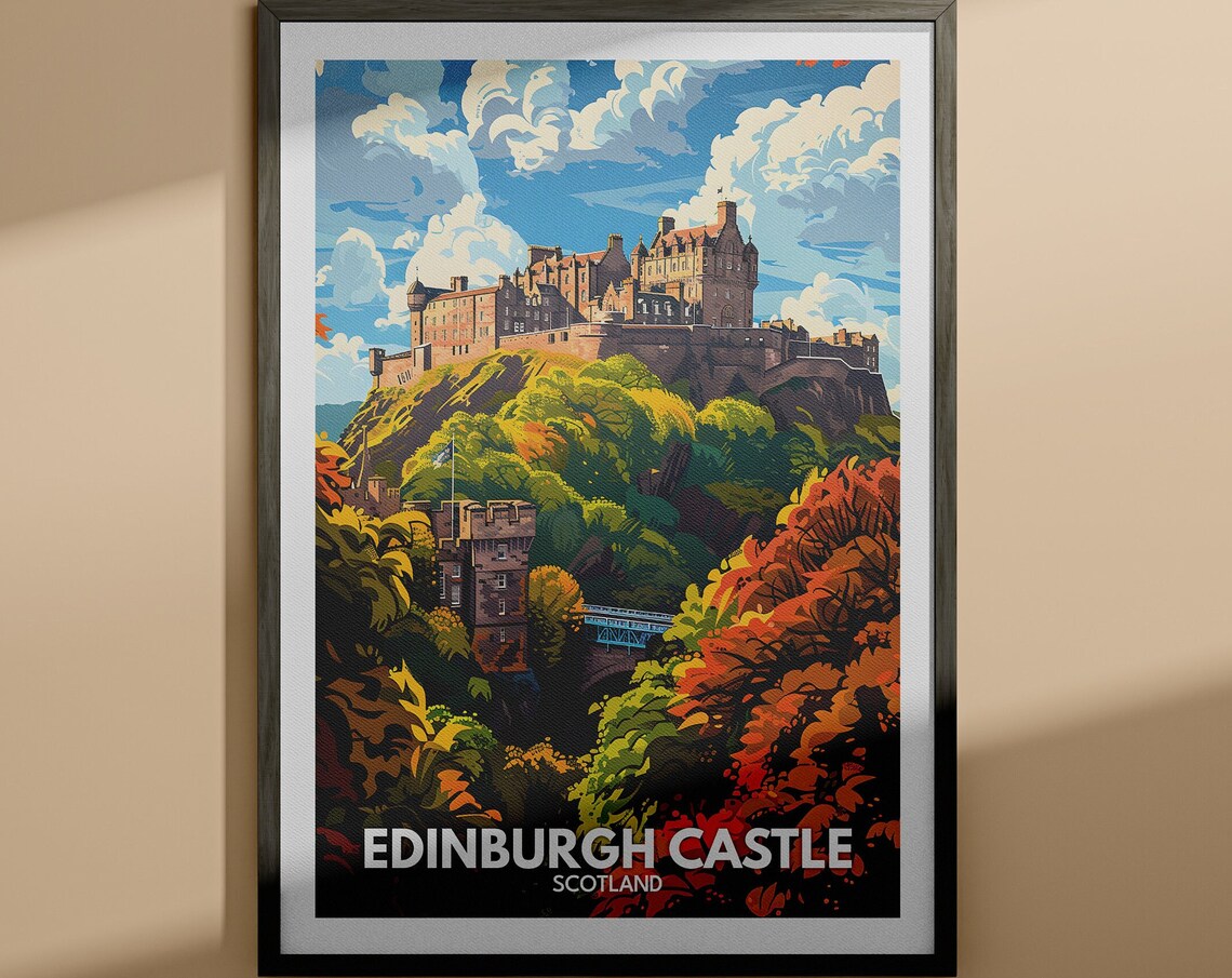 Edinburgh Castle Scotland Autumn Historic Vintage Travel Poster