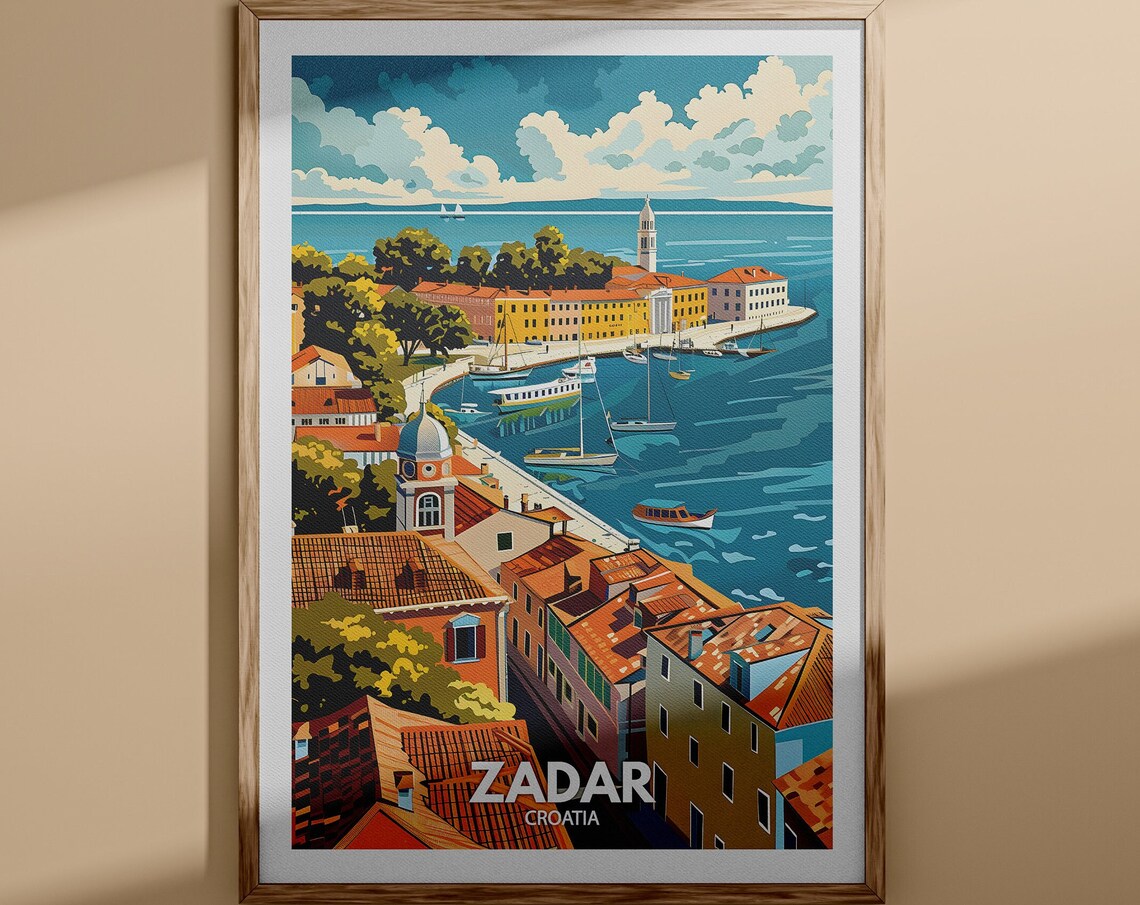Zadar Croatia Adriatic Harbor Sailboats Old Town Travel Poster