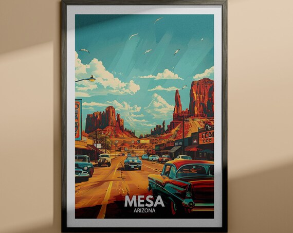 Mesa Arizona Classic Car Street Red Rock Desert Travel Poster