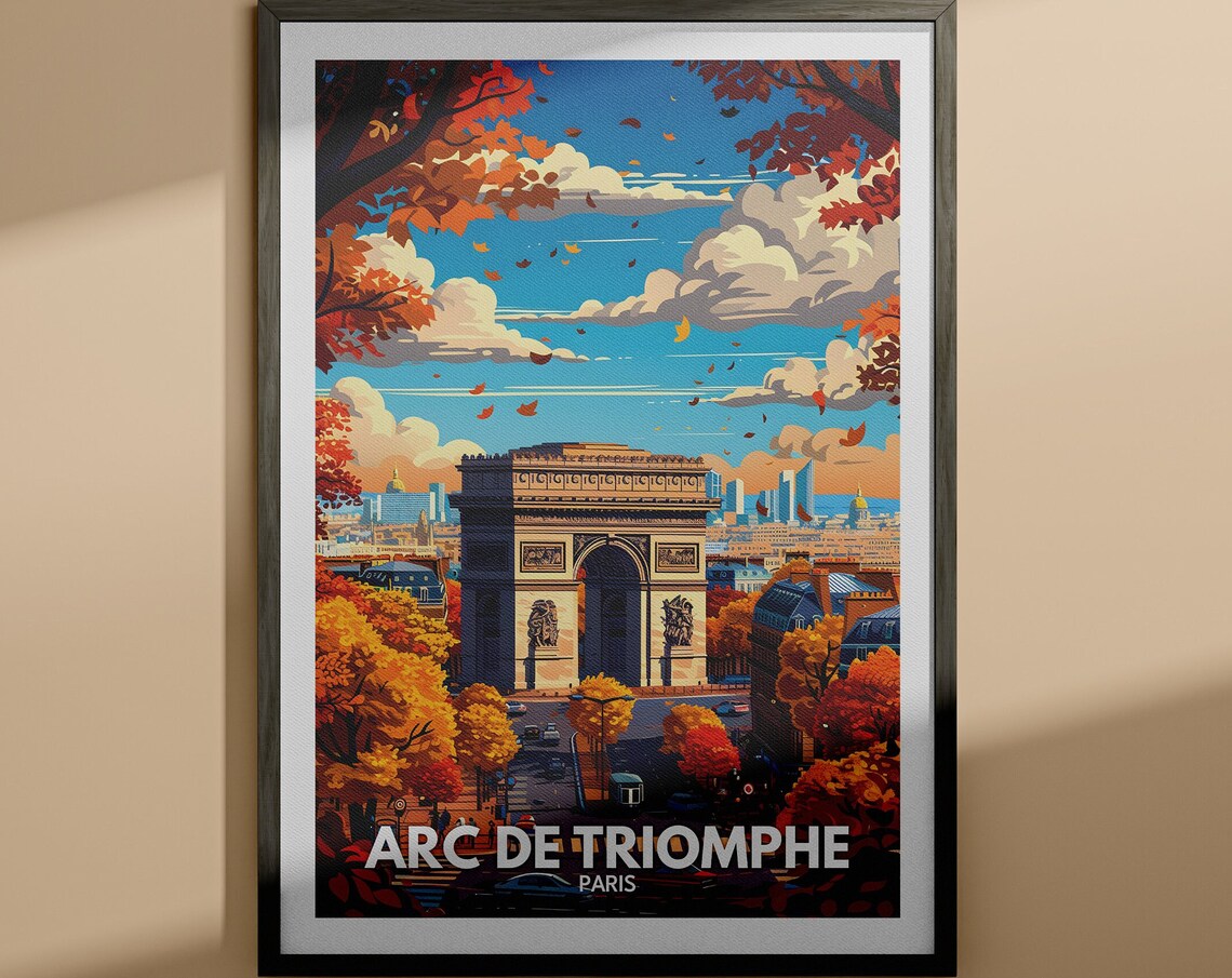Arc de Triomphe Paris France Autumn Foliage Vintage Travel Poster