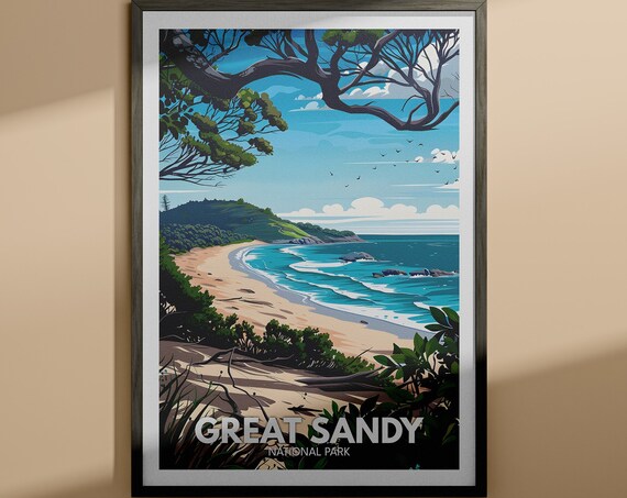 Great Sandy National Park Queensland Beach Shoreline Travel Poster