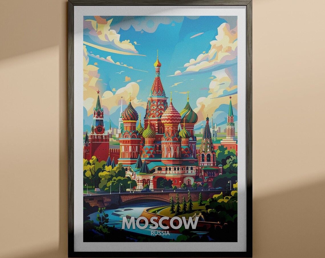 Moscow Russia Saint Basils Colorful Onion Domes Skyline Travel Poster