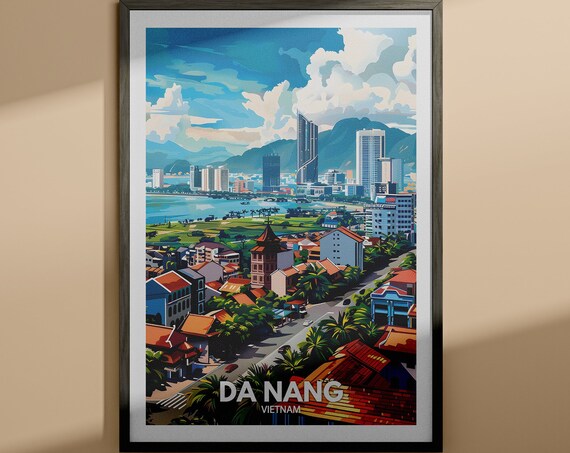 Da Nang Vietnam Coastal City Bay Skyline Mountain Travel Poster