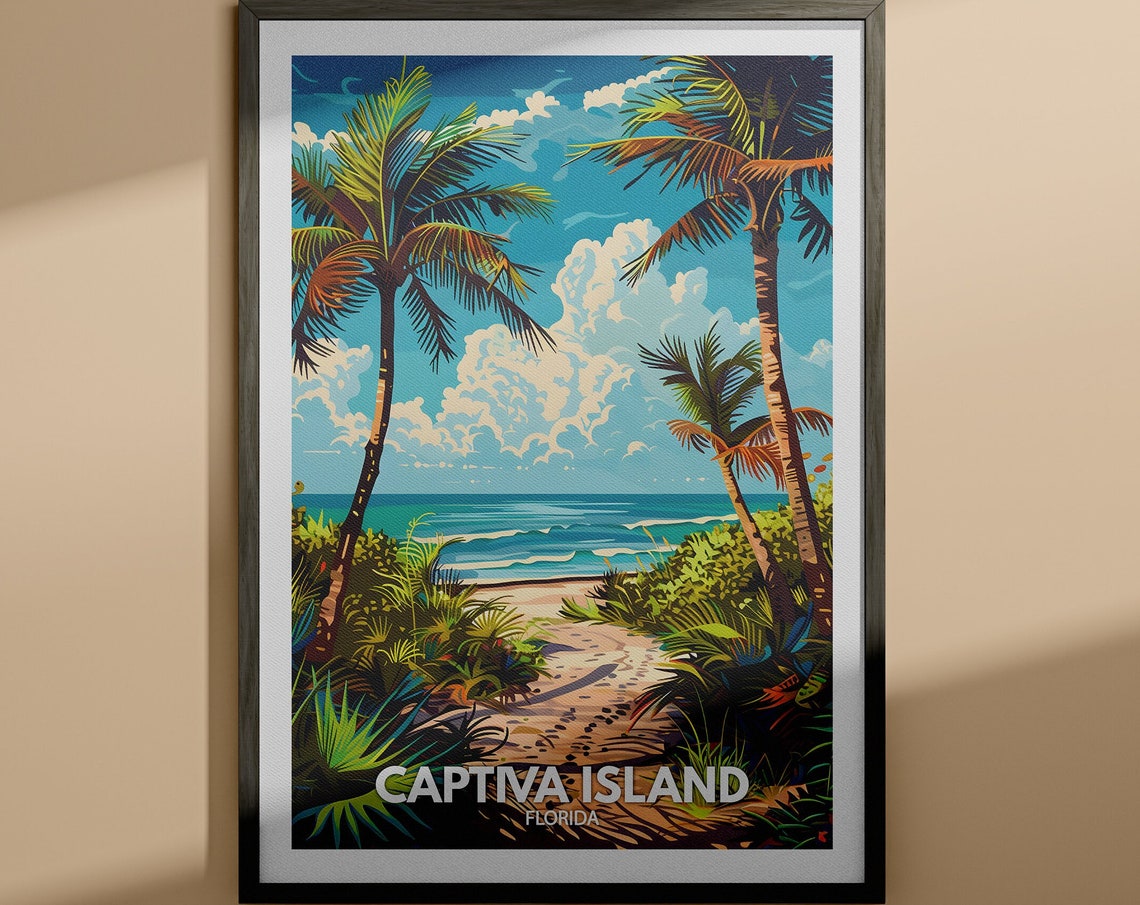 Captiva Island Florida Palm Trees Sandy Beach Path Travel Poster