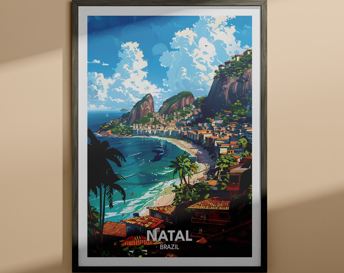 Natal Brazil Coastal Hills Beach City Ocean View Travel Poster