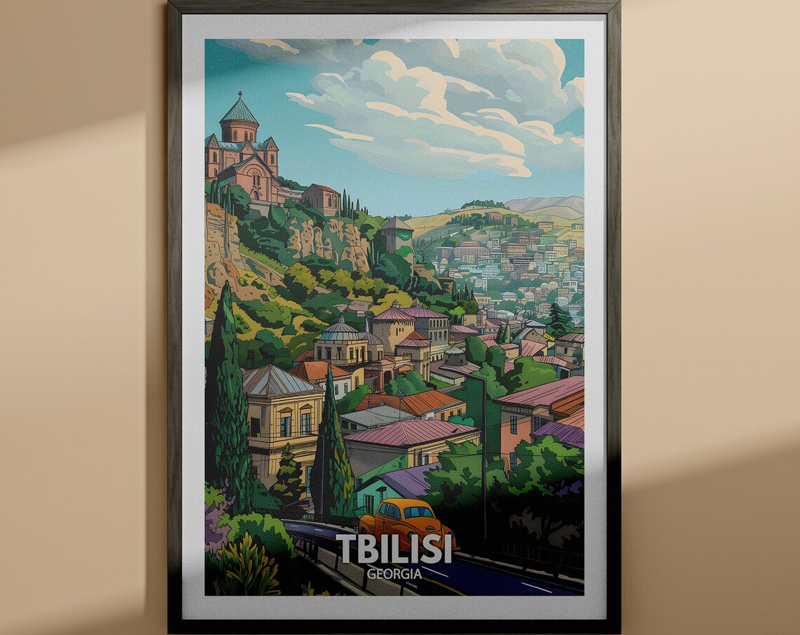 Tbilisi Georgia Old Town Church on the Hillside Vintage Travel Poster