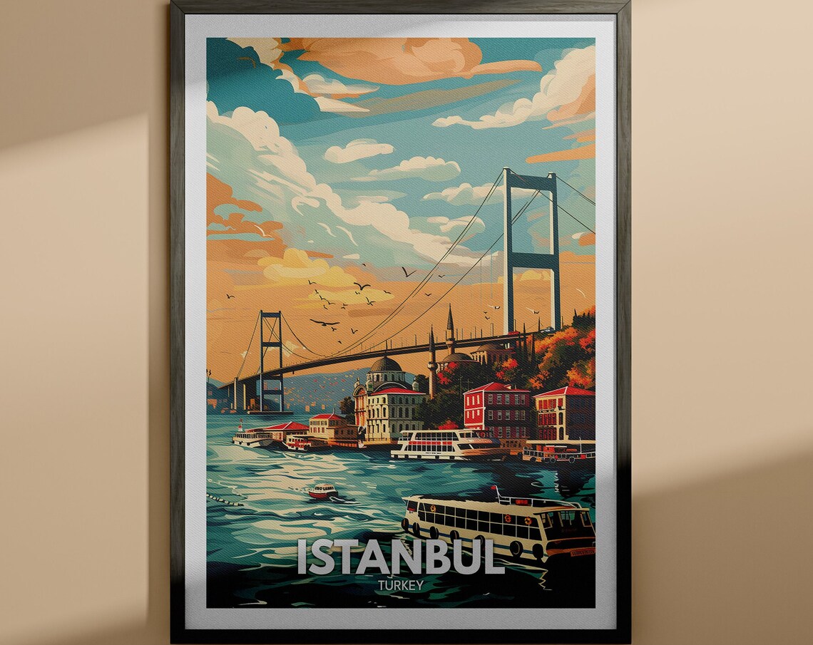 Istanbul Turkey Bosphorus Bridge Sunset City Travel Art Poster
