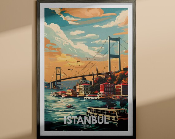 Istanbul Turkey Bosphorus Bridge Sunset City Travel Art Poster