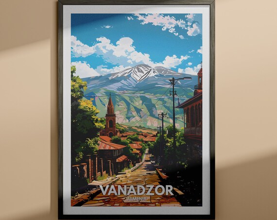 Vanadzor Armenia Mountain Village Street Vintage Travel Poster