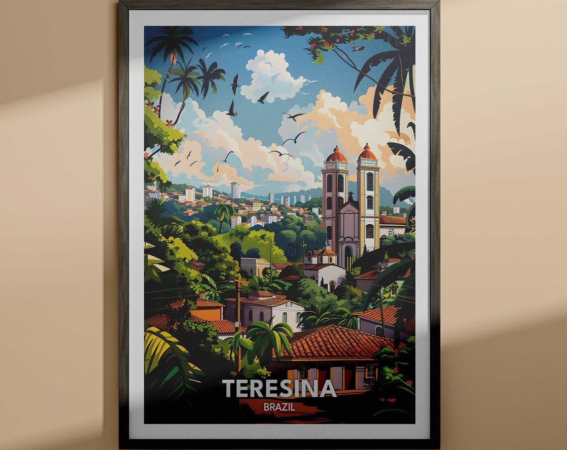 Teresina Brazil Colonial Church Hill Palm Vista Scene Poster