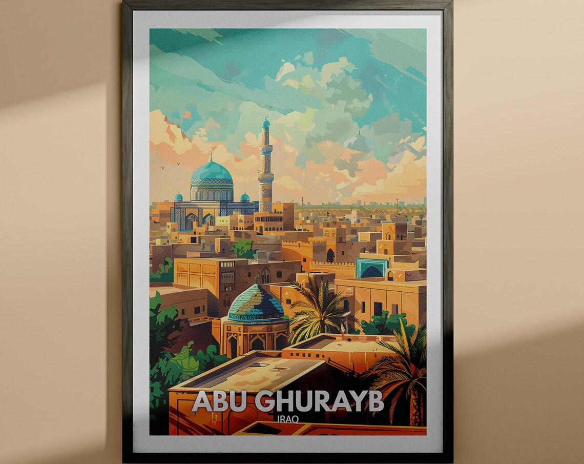 Abu Ghurayb Iraq Desert City Mosque Dome Vintage Travel Poster