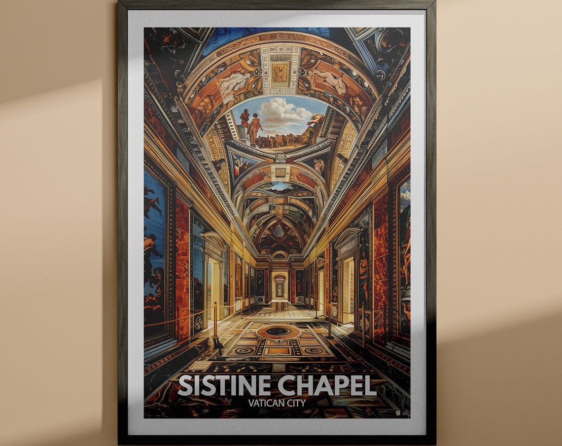 Sistine Chapel Vatican City Painted Ceiling Vintage Travel Poster