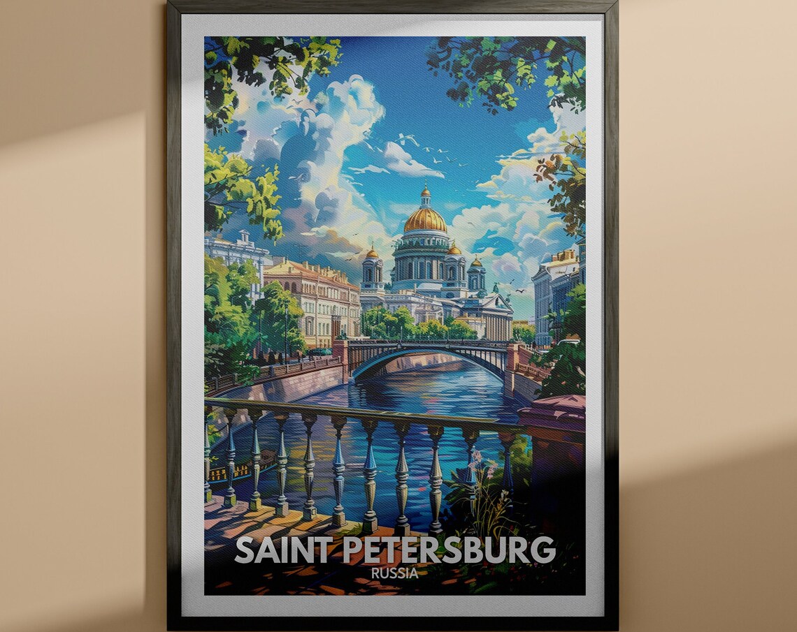 Saint Petersburg Russia St Isaacs Cathedral Canal Bridge Poster