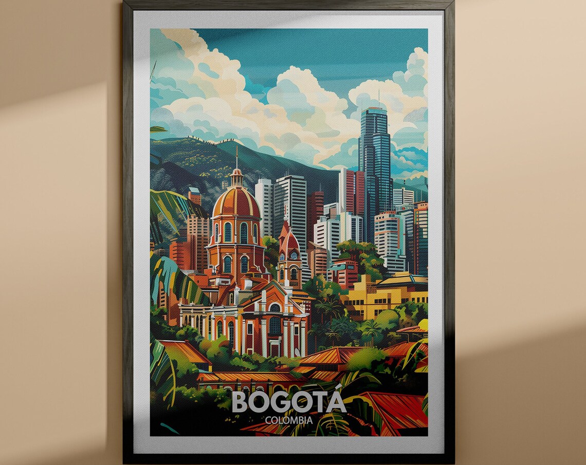 Bogota Colombia Andes City Skyline Mountain Church Travel Poster