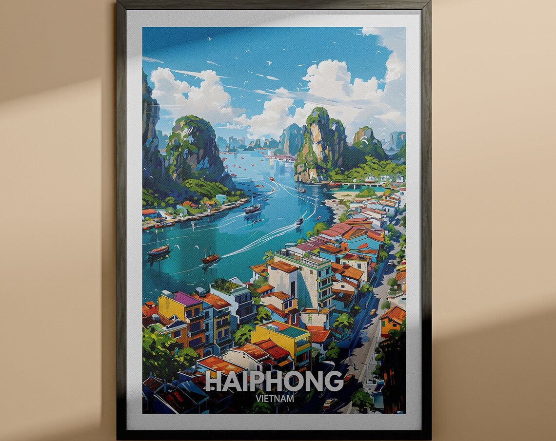 Haiphong Vietnam Harbor Boats Colorful Streets Travel Poster