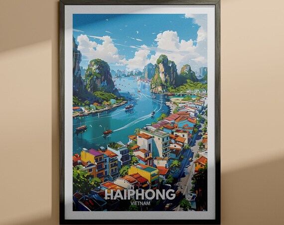 Haiphong Vietnam Harbor Boats Colorful Streets Travel Poster