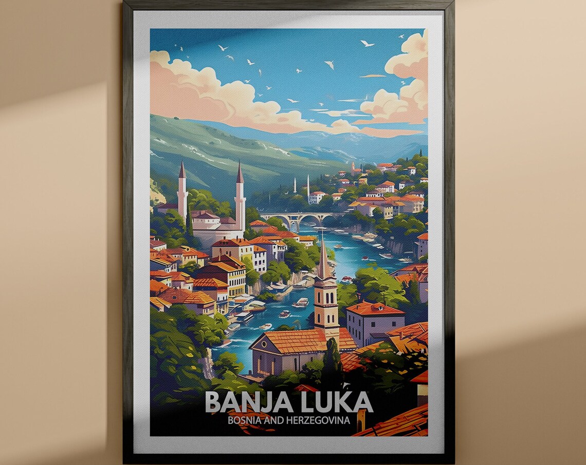 Banja Luka Bosnia and Herzegovina River Vintage Travel Poster