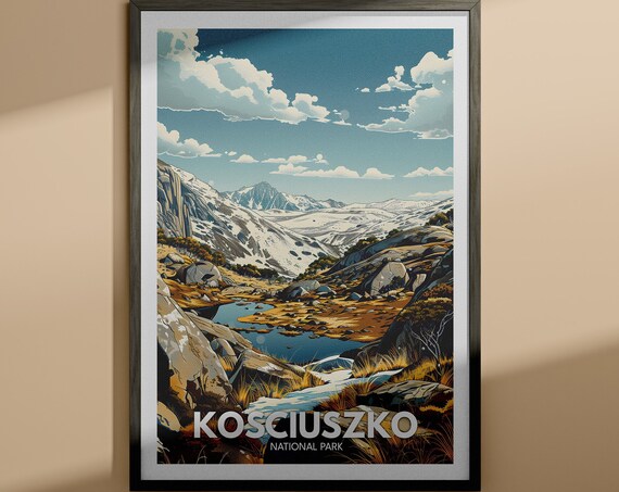 Kosciuszko National Park Snowy Peak Alpine Vintage Travel Poster