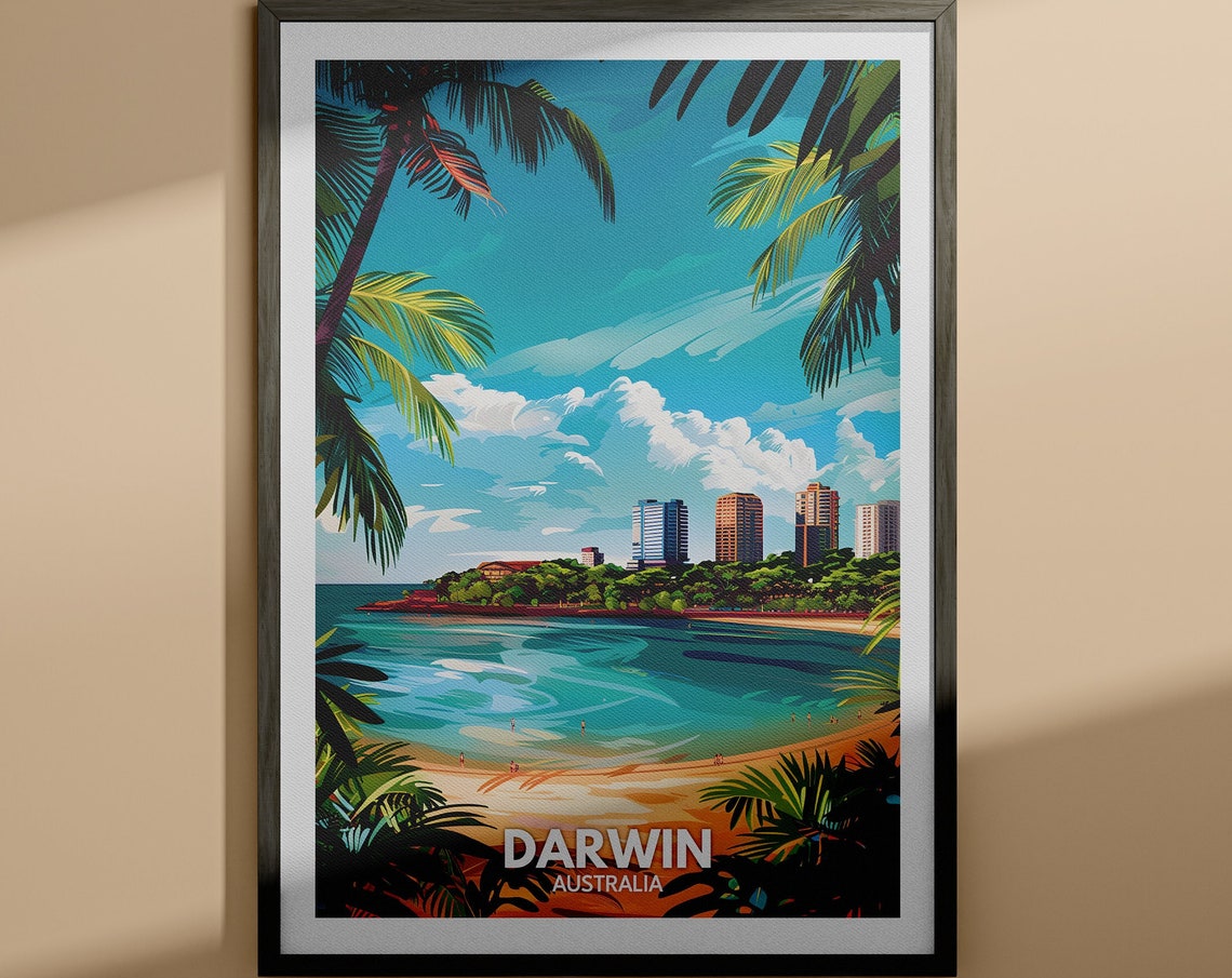 Darwin Australia Harbour Sunset Palm Trees City Skyline Poster