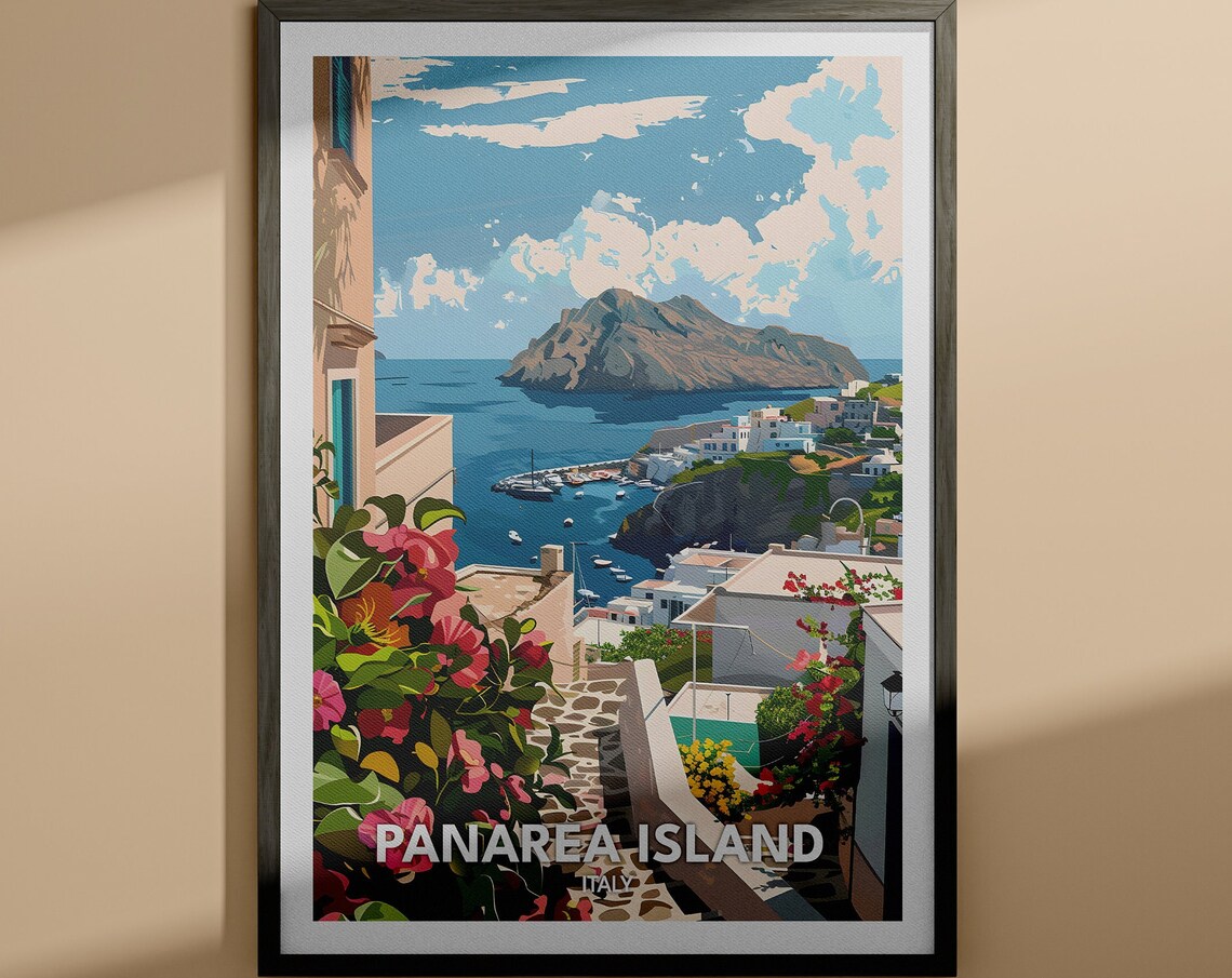 Panarea Island Italy Aeolian Harbor Village Flowers Travel Poster