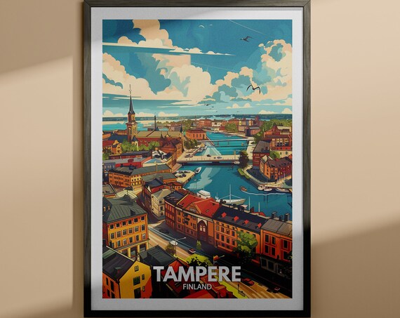 Tampere Finland Waterfront City Old Town Colorful Travel Poster