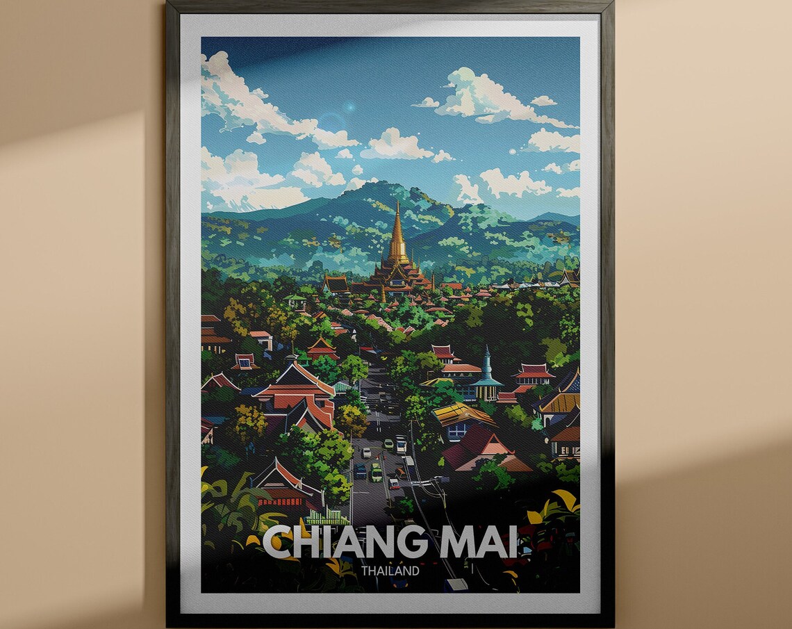 Chiang Mai Thailand Golden Temple City Mountain Travel Poster
