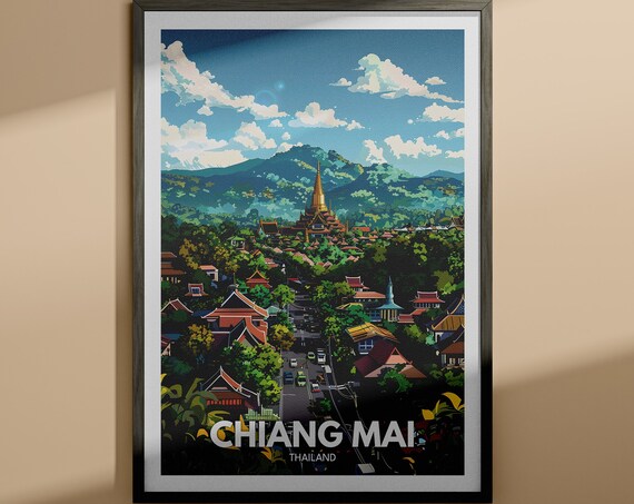 Chiang Mai Thailand Golden Temple City Mountain Travel Poster