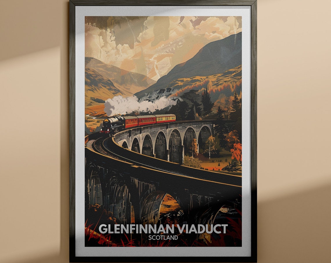 Glenfinnan Viaduct Scotland Steam Train Bridge View Travel Poster