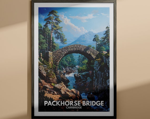 Packhorse Bridge Print Packhorse Bridge Travel Poster Carrbridge Wall Art Print Carrbridge Home Decor Travel Wall Art Decor