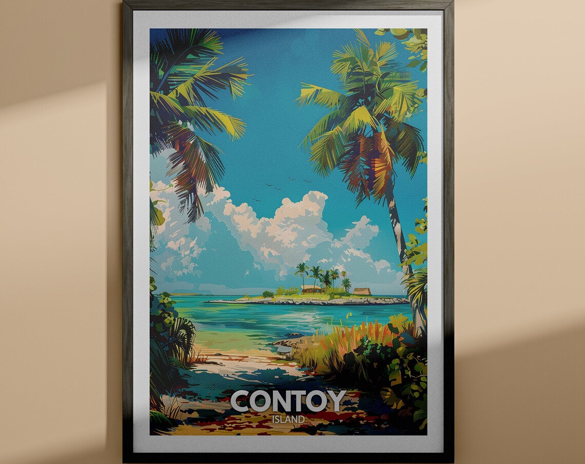 Contoy Island Tropical Beach Palm Trees Turquoise Water Island Travel Poster