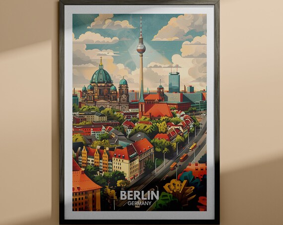 Berlin Germany TV Tower Cathedral Skyline Cityscape Panorama Travel Poster