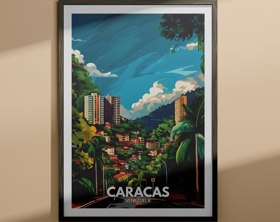 Caracas Venezuela Avila Mountain City Valley Vintage Travel Poster