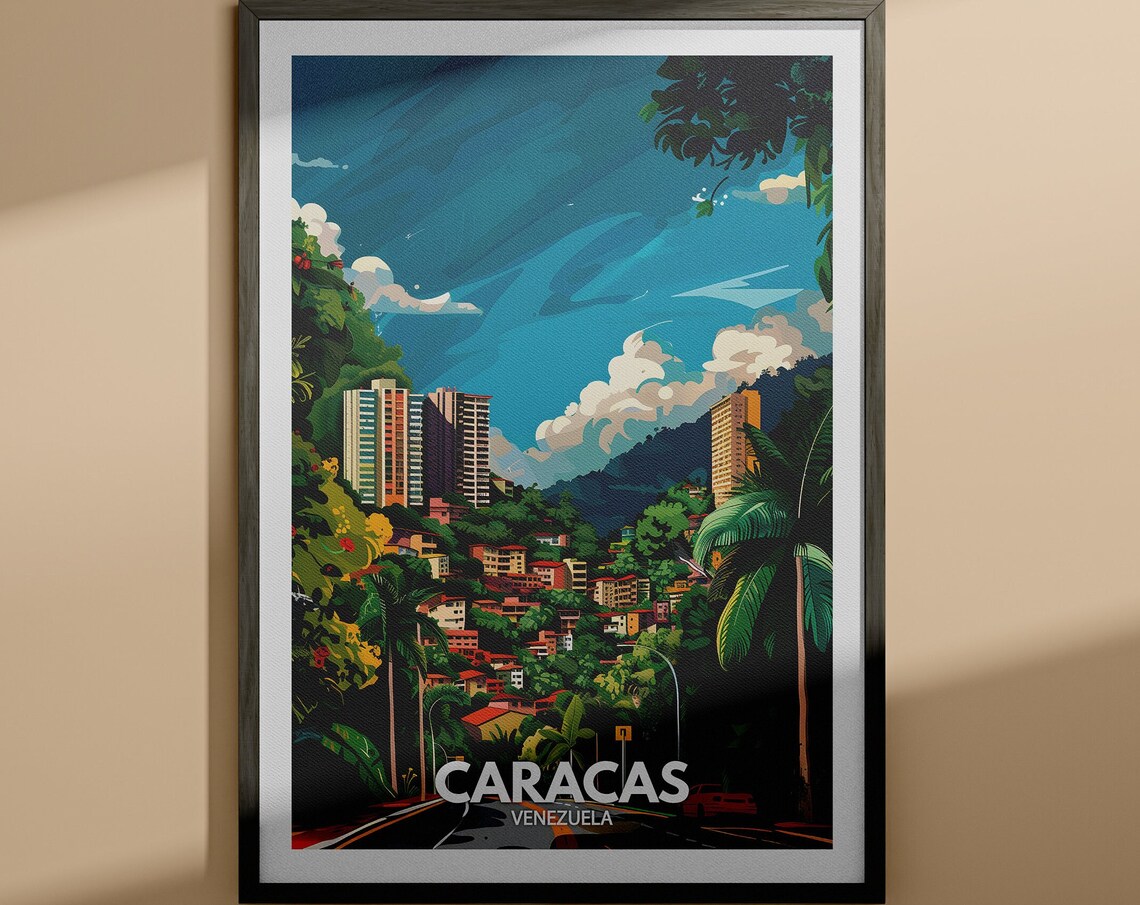 Caracas Venezuela Avila Mountain City Valley Vintage Travel Poster