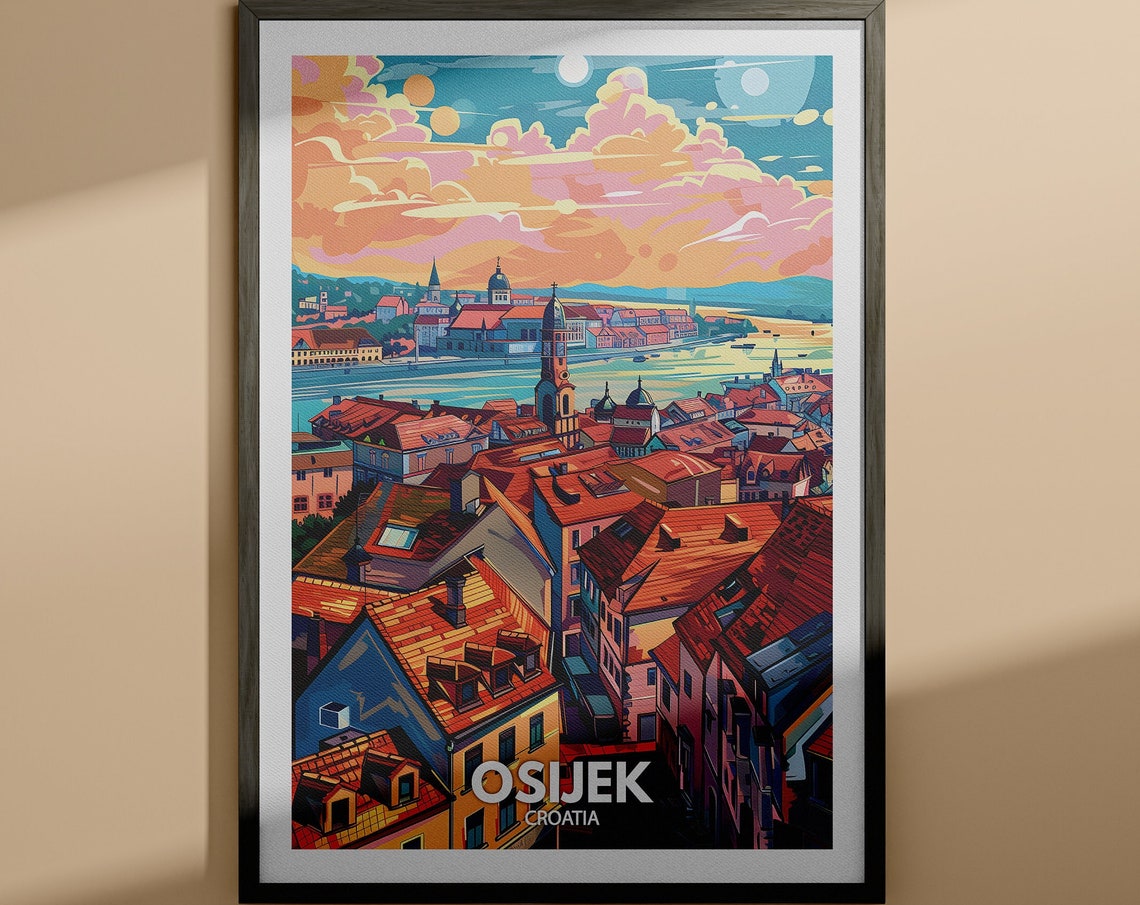 Osijek Croatia Red Rooftops River and Historic Clock Tower Poster