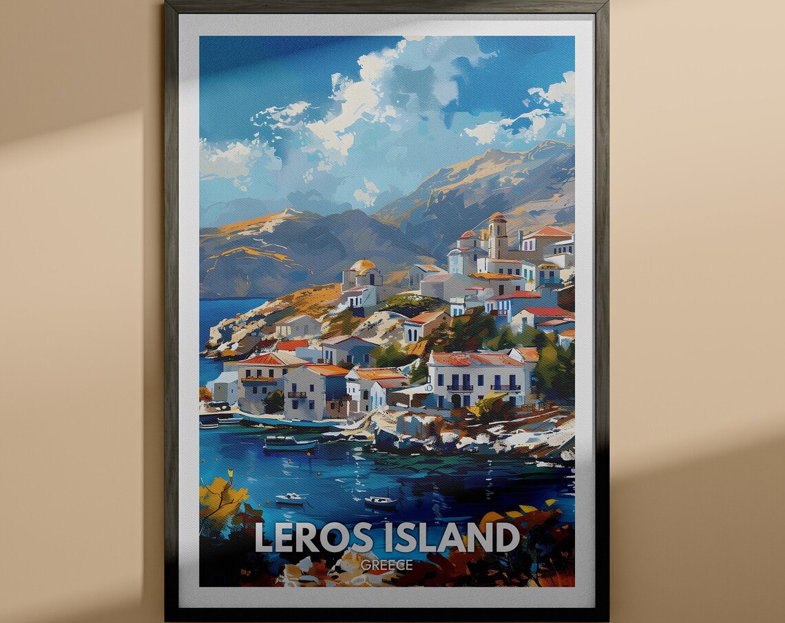 Leros Island Greece Harbor Whitewashed Village Travel Poster
