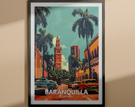 Baranquilla Colombia Classic Cars Palm Boulevard Travel Poster