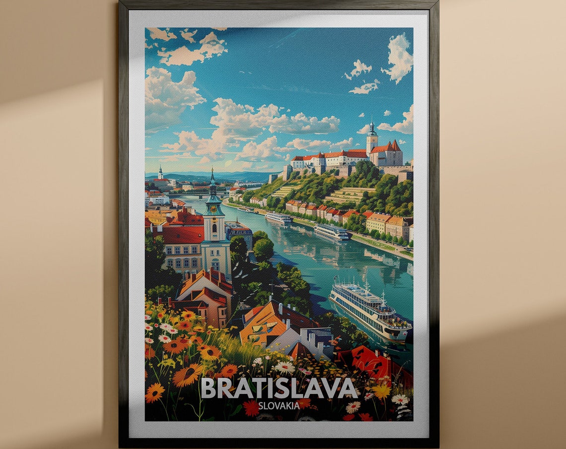 Sunny Bratislava Slovakia Castle Above Danube River View Poster