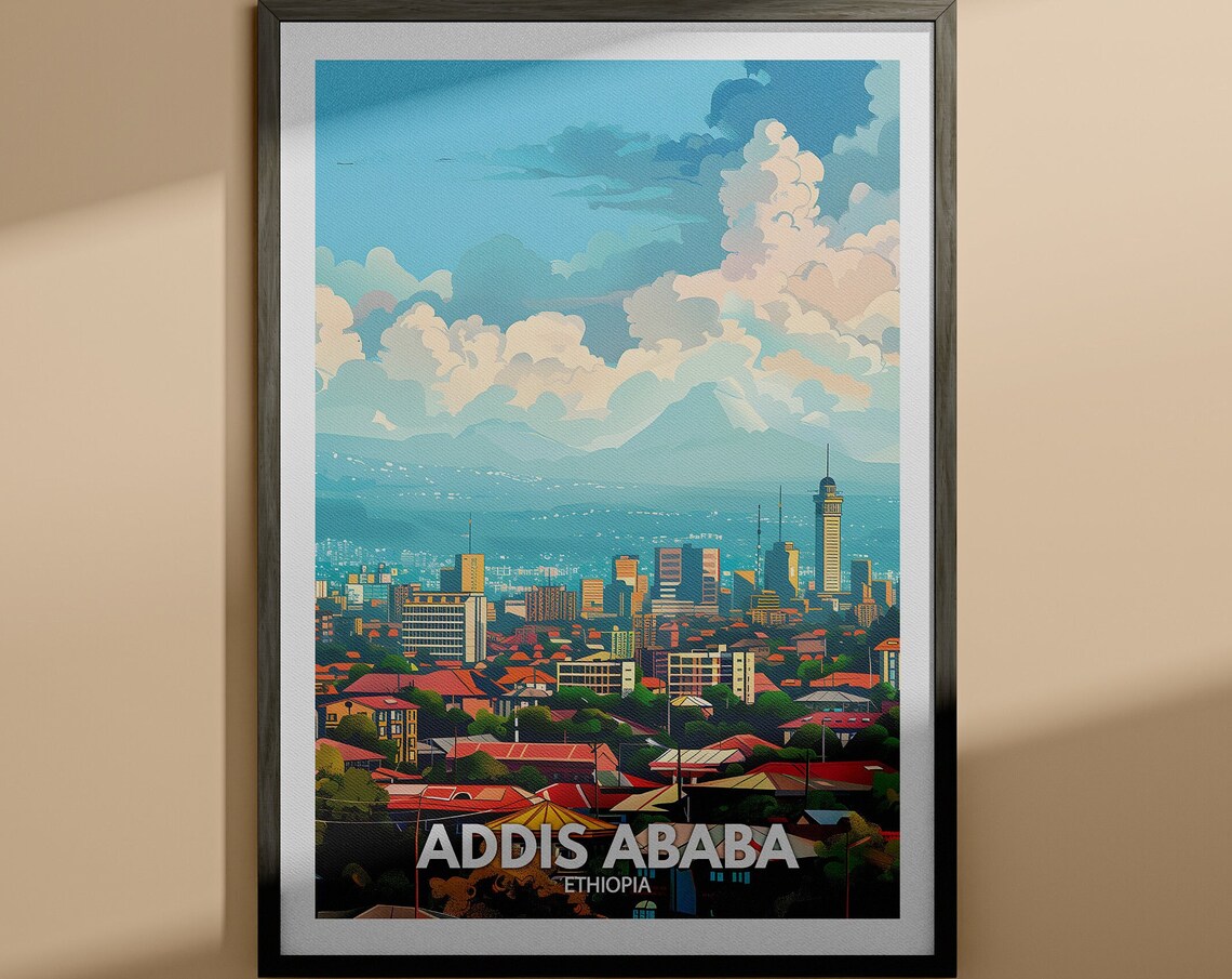 Addis Ababa Ethiopia African City Skyline Vintage Travel Poster