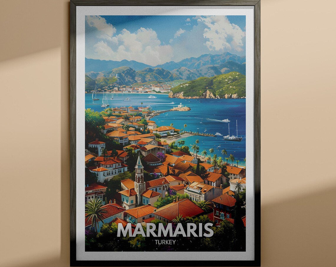 Marmaris Turkey Red Roof Coastal Harbor Mountain Town Poster