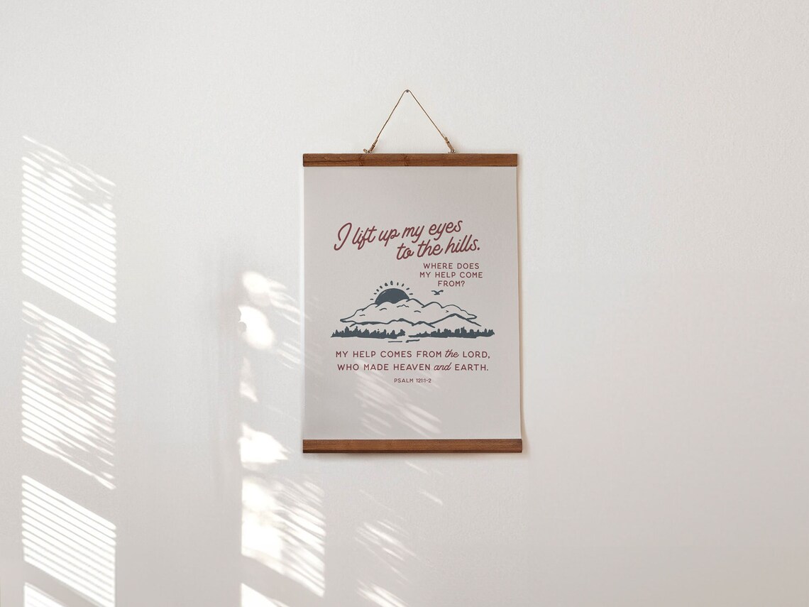 Psalm 121 Vintage Retro Mountain Sketch Art Print - Image 5